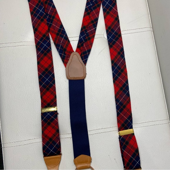 Pendleton Red Plaid Wool Button On Suspenders - Picture 4 of 11